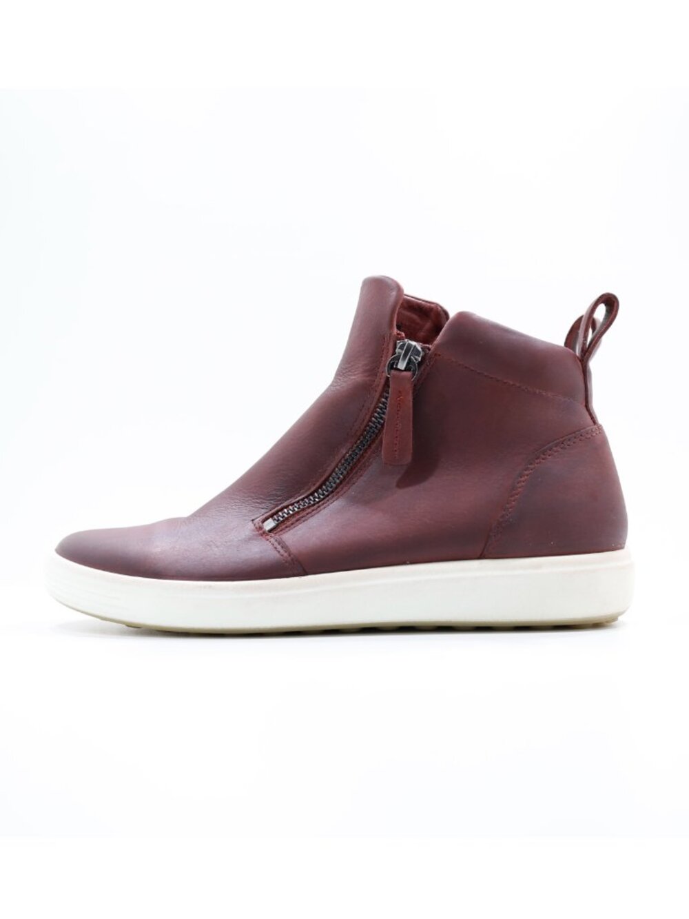 Ecco Soft 7 Burgundy Leather Flat Side Zip Ankle Boots - Women's 7/EU 38